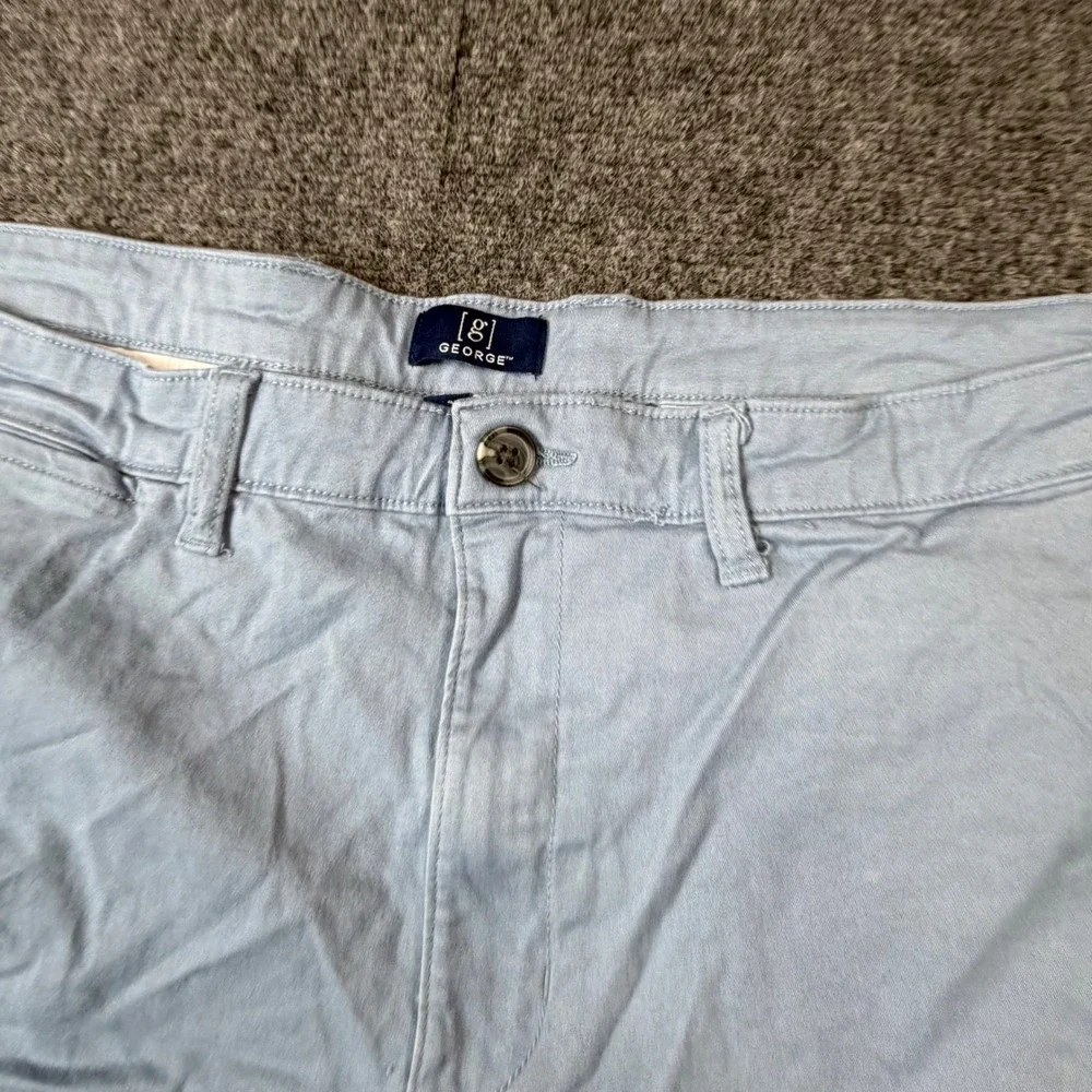 George Mens Size W40 Chino Shorts Light Blue Twill Flat Front Casual Summer